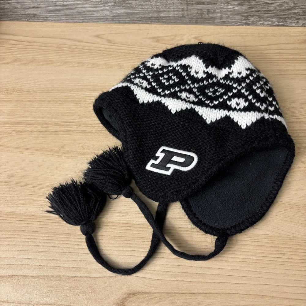 Purdue Boilermakers Hat Beanie Mens One Size Black College Football Earflap